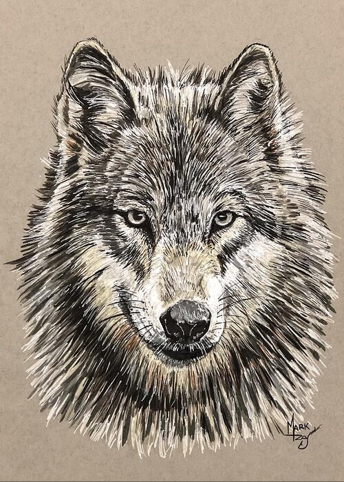 Wolf Greeting Card featuring the painting Grey Wolf by Mark Ray
