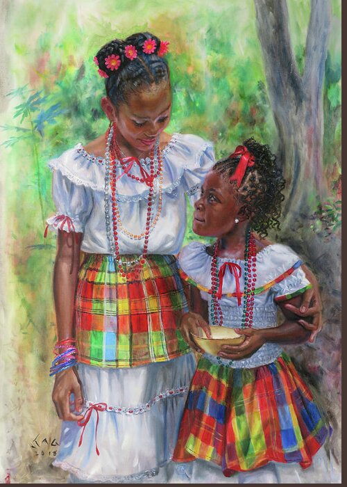 Caribbean Art Greeting Card featuring the painting Growing Up by Jonathan Gladding