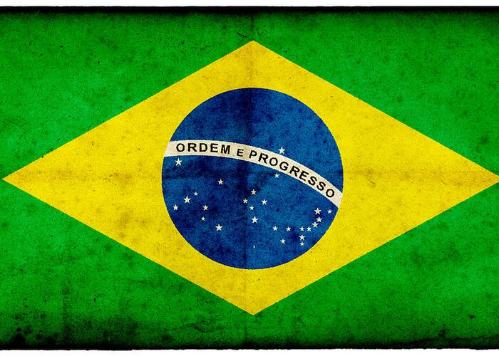 Weathered Greeting Card featuring the photograph Grunge Brazilian Flag On Rough Edged by Abzee