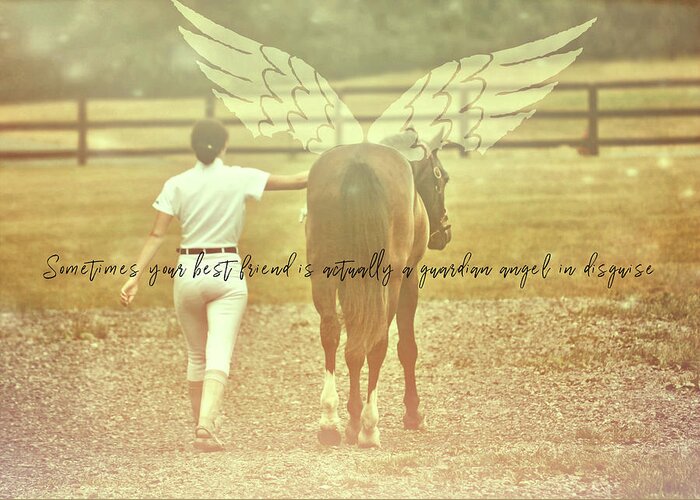 Angel Greeting Card featuring the photograph GUARDIAN IN DISGUISE quote by Dressage Design