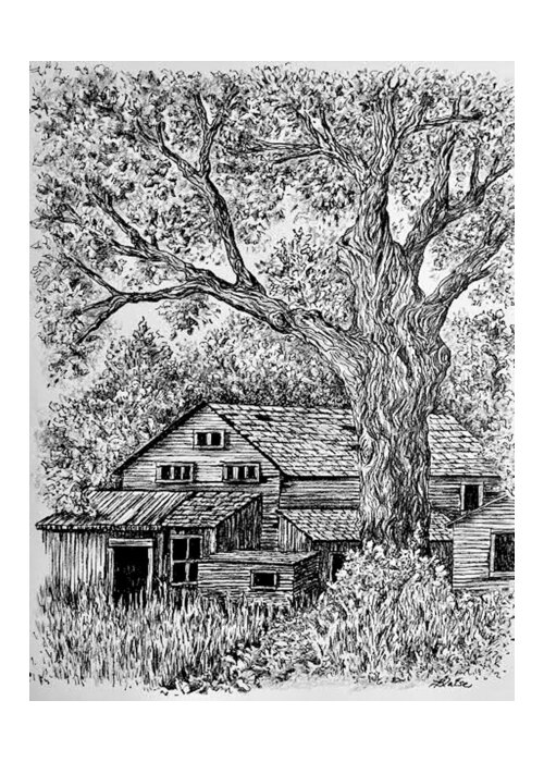 Old Buildings Greeting Card featuring the drawing Guardian Of What Has Been by Yvonne Blasy
