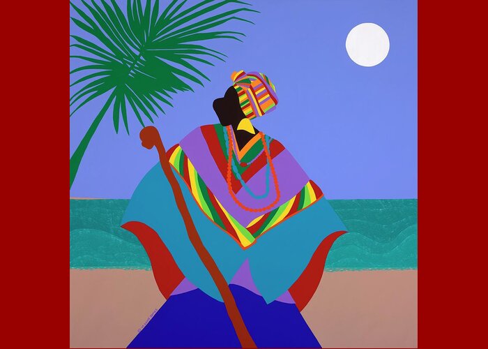 Gullah Greeting Card featuring the painting Gullah Geechee Conjure Woman by Synthia SAINT JAMES