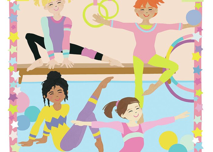 Girls Greeting Card featuring the mixed media Gymnastics by Cheryl Piperberg