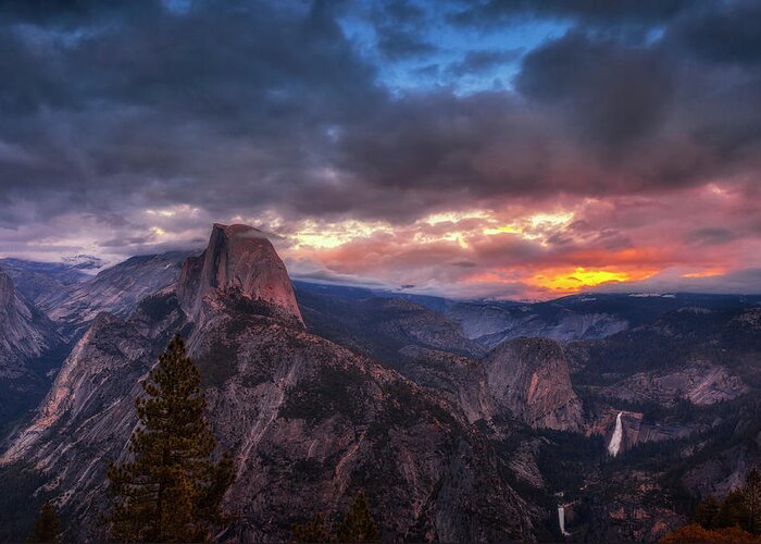 Yosemite Greeting Card featuring the photograph Half Dome at Sunset by Andrew Soundarajan