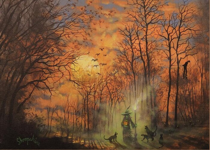 Halloween Greeting Card featuring the painting Halloween Witch by Tom Shropshire
