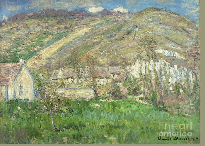 Tree Greeting Card featuring the painting Hamlet In The Cliffs Near Giverny; Hameau De Falaises Pres Giverny, 1885 by Claude Monet