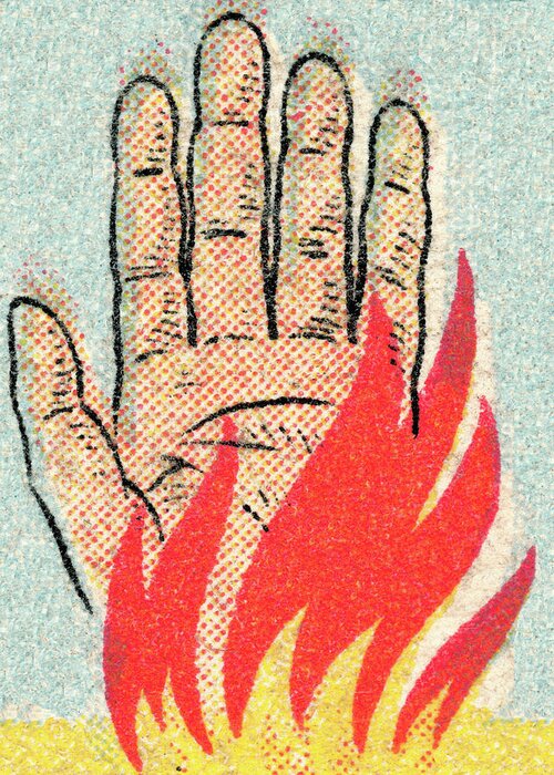 Burn Greeting Card featuring the drawing Hand on fire by CSA Images
