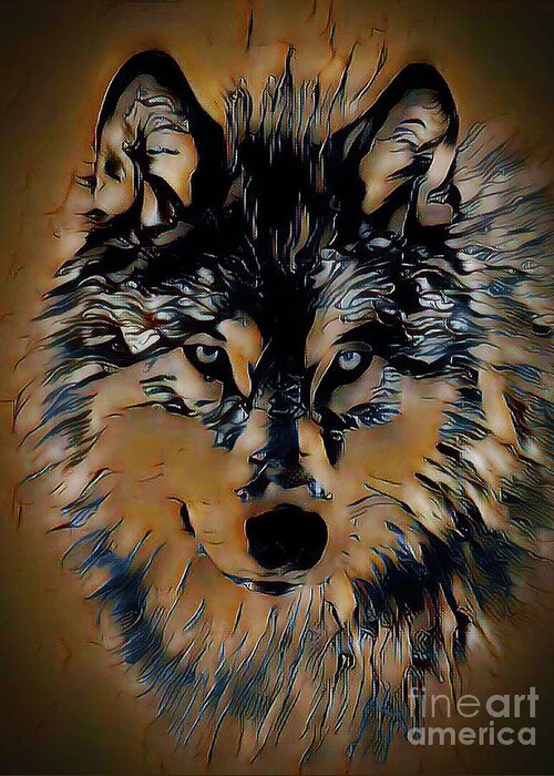 Wolf Greeting Card featuring the digital art Handsome Wolf by Kathy Kelly