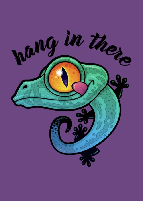 Lizard Greeting Card featuring the digital art Hang In There Colorful Gecko by John Schwegel