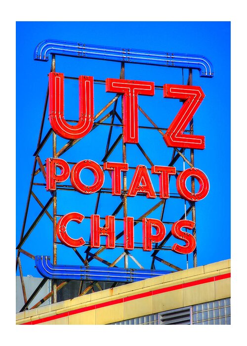 Utz Greeting Card featuring the photograph Hanover PA Skyline - Utz Potato Chips No. 1 - Carlisle Street by Michael Mazaika