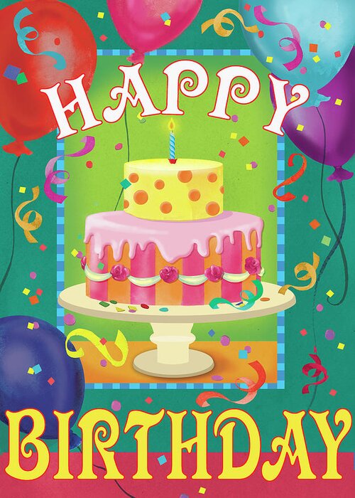 Happy Birthday Cake Greeting Card featuring the mixed media Happy Birthday by Fiona Stokes-gilbert