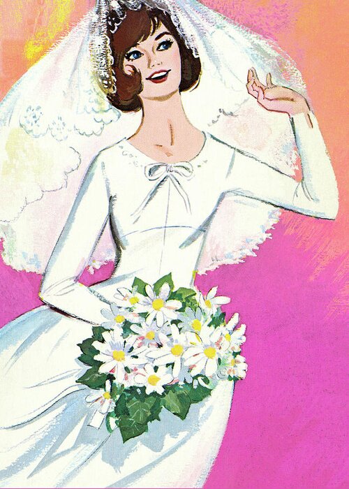Adult Greeting Card featuring the drawing Happy Bride by CSA Images