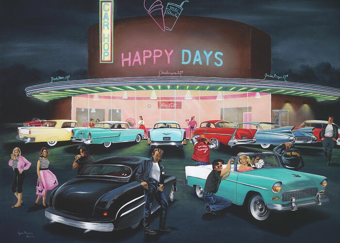 Happy Days Greeting Card featuring the painting Happy Days by Geno Peoples