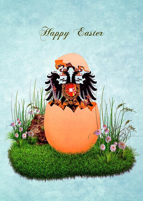 Happy Greeting Card featuring the digital art Happy Easter Habsburg double-headed eagle by Helga Novelli