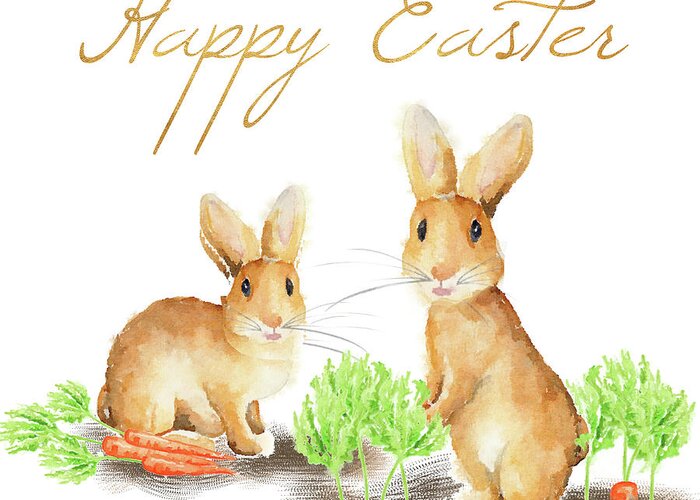 Happy Greeting Card featuring the painting Happy Easter Spring Bunny I by Andi Metz
