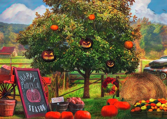 Barn Greeting Card featuring the photograph Happy Pumpkin Season Painting by Debra and Dave Vanderlaan