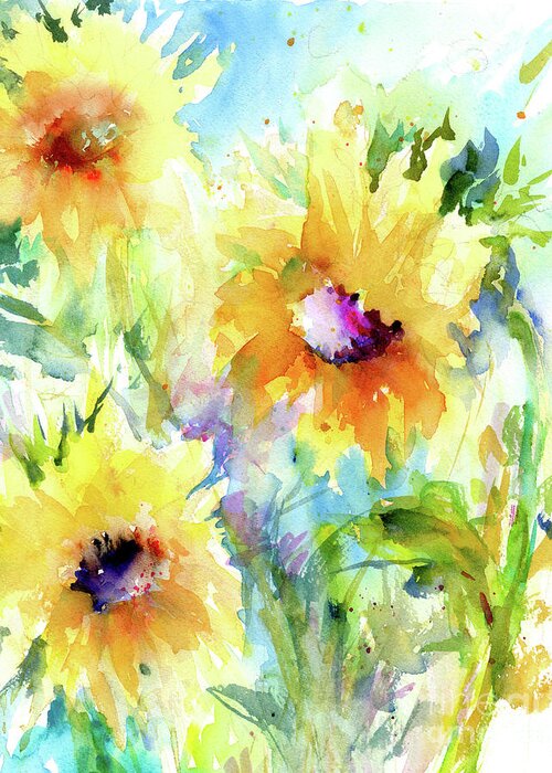Sunflowers Greeting Card featuring the painting Happy Sunflowers by Christy Lemp