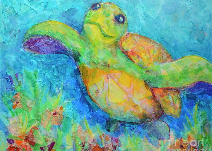 Turtle Greeting Card featuring the painting Happy Turtle by Robin Wiesneth