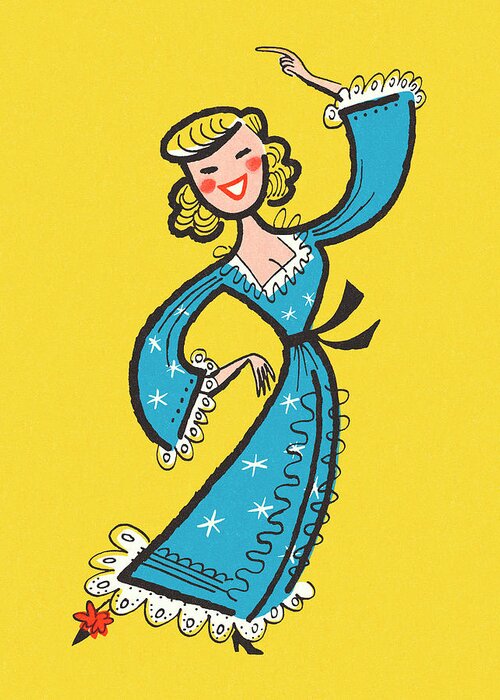 Activity Greeting Card featuring the drawing Happy Woman in a Blue Dress by CSA Images