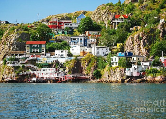 Cliffs Greeting Card featuring the photograph Harbour Front Village In St Johns by Justek16