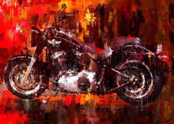  Impressionism Greeting Card featuring the painting Harley Davidson Fat Boy dark by Vart Studio