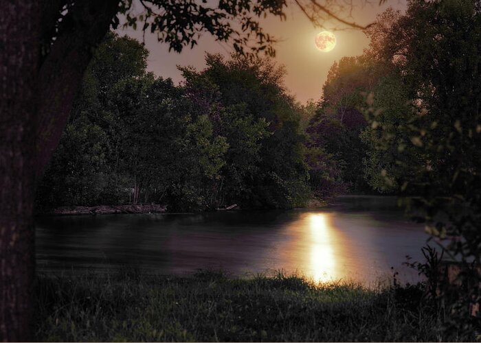 Stoughton Greeting Card featuring the photograph Harvest Moonrise above Yahara River #2 - Stoughton WI by Peter Herman