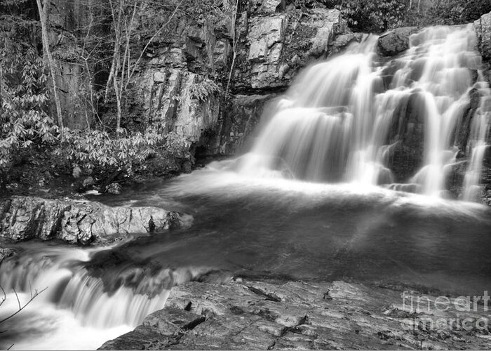 Hawk Falls Greeting Card featuring the photograph Hawk Falls Cascades Black And White by Adam Jewell