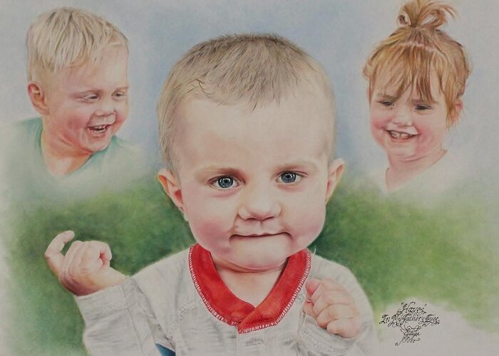 Child Portrait Greeting Card featuring the pastel Hayes by Tess Lee Miller