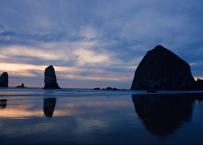 Oregon Greeting Card featuring the photograph Haystack Rock at Dusk by Todd Kreuter