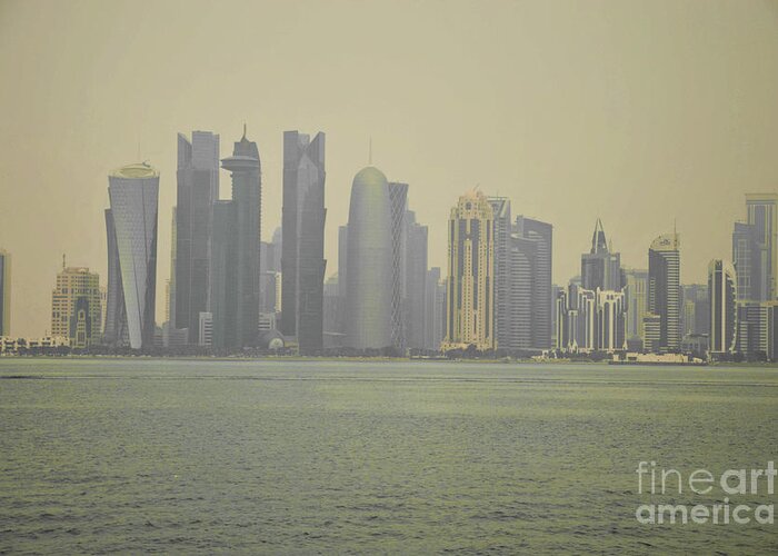 Skyline Greeting Card featuring the photograph Hazy Doha skyline by Yavor Mihaylov