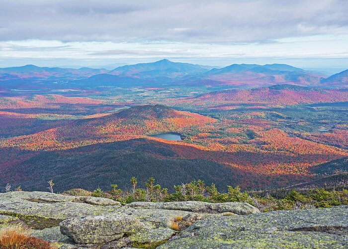 Adirondacks Greeting Card featuring the photograph Heart Lake and Whiteface Mountain as seen from the Summit of Wright Mountain Adirondacks by Toby McGuire