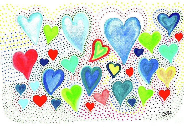 Hearts 1002 Greeting Card featuring the painting Hearts 1002 by Corinne Carroll