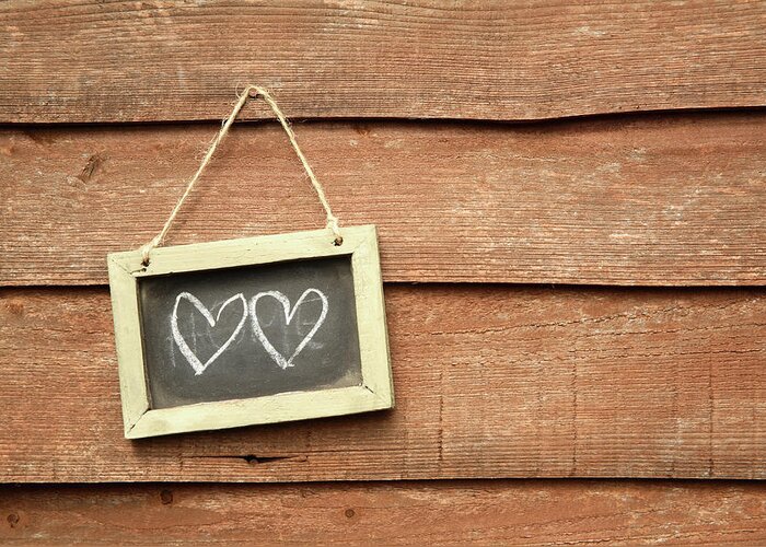 Hanging Greeting Card featuring the photograph Hearts Drawn On Small Board Outdoor by Emma Innocenti