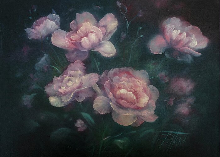 Pink Peonies Greeting Card featuring the painting Heavenly Pink Peonies by Lynne Pittard