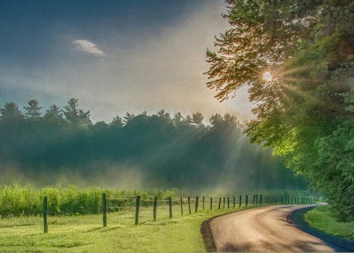 Cades Cove Greeting Card featuring the photograph Heavenly Sunlight, Painterly by Marcy Wielfaert