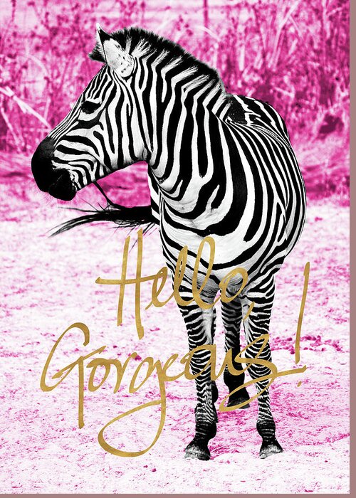 Hello Greeting Card featuring the painting Hello Gorgeous Zebra by Gail Peck