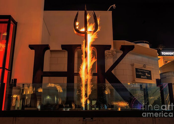 Hells Kitchen Greeting Card featuring the photograph Hells Kitchen Burning Fire Logo Las Vegas by Aloha Art