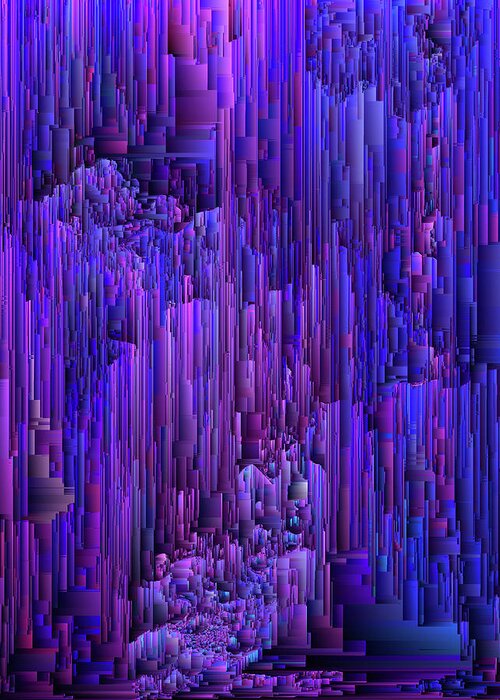 Glitch Greeting Card featuring the digital art Hidden Cave - Abstract Pixel Art by Jennifer Walsh