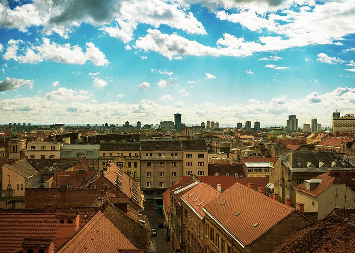 Outdoors Greeting Card featuring the photograph High Angle View Of Zagreb,croatia by Yulia Reznikov