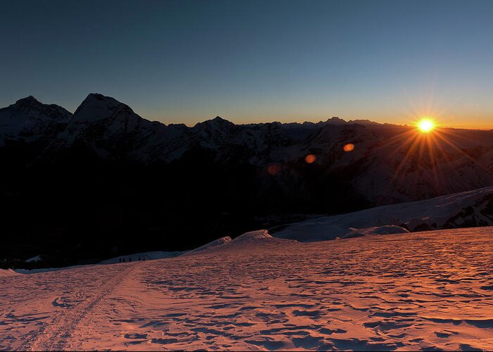 Scenics Greeting Card featuring the photograph Himalaya Mountain Sunrise Mera Peak by Fotovoyager