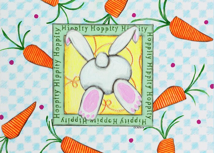 Hippity Hop Bunny Greeting Card featuring the painting Hippity Hop Bunny by Claudia Interrante