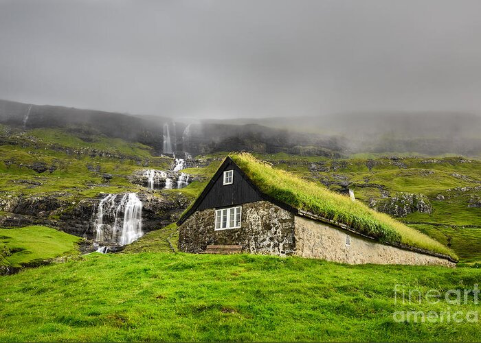 Small Greeting Card featuring the photograph Historic Stone House With Turf Roof by Nick Fox