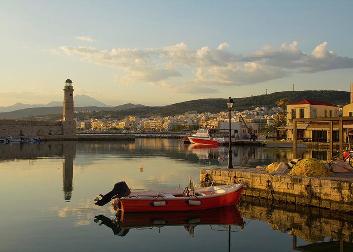 Scenics Greeting Card featuring the photograph Historical Rethymnon Harbor On Crete by David Epperson