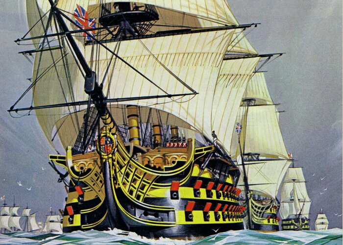 Hms Victory Before Trafalgar Greeting Card featuring the painting HMS Victory before Trafalgar by Angus McBride