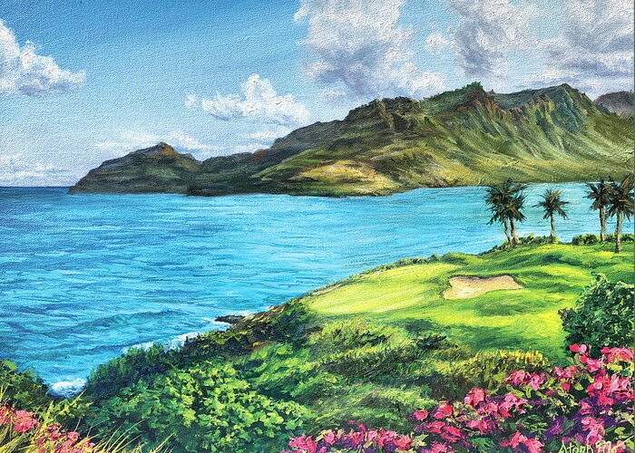 Lihue Greeting Card featuring the painting Hokuala by Steph Moraca