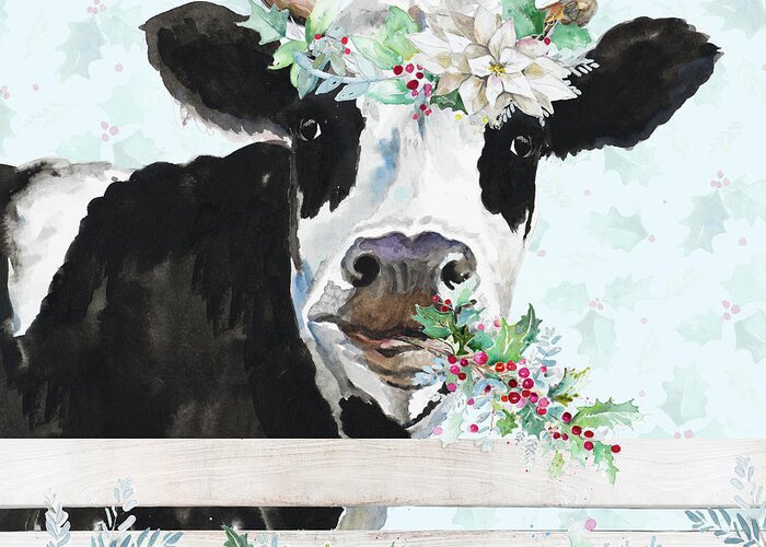 Holiday Greeting Card featuring the painting Holiday Crazy Cow by Patricia Pinto