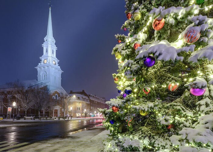 Snow Greeting Card featuring the photograph Holiday Snow, Market Square by Jeff Sinon