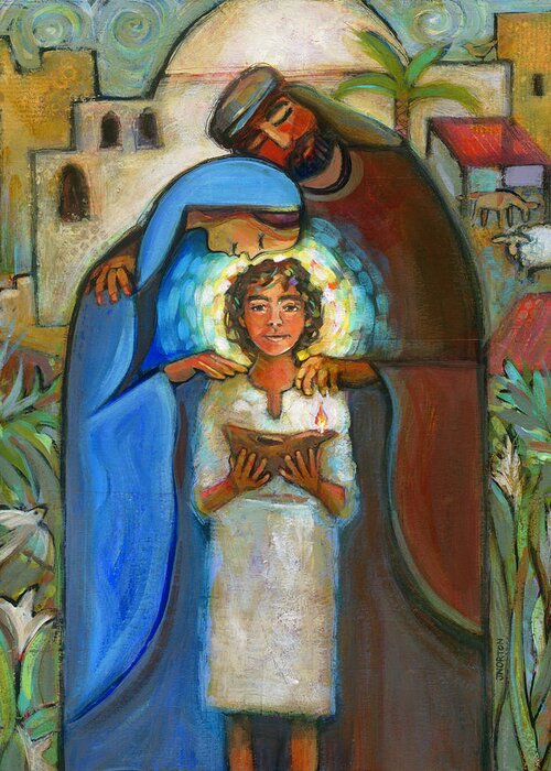 Jen Norton Greeting Card featuring the painting Holy Family by Jen Norton