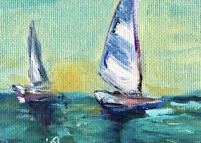 Sailing Greeting Card featuring the painting Horizon Sail by Roxy Rich