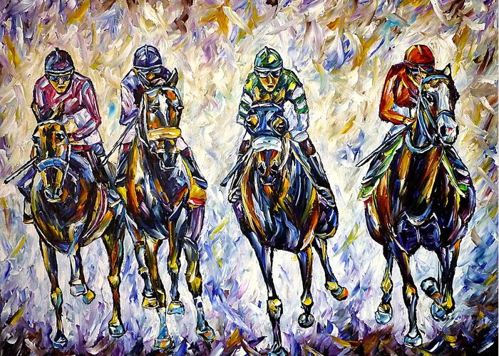 I Love Horses Greeting Card featuring the painting Horse Race by Mirek Kuzniar